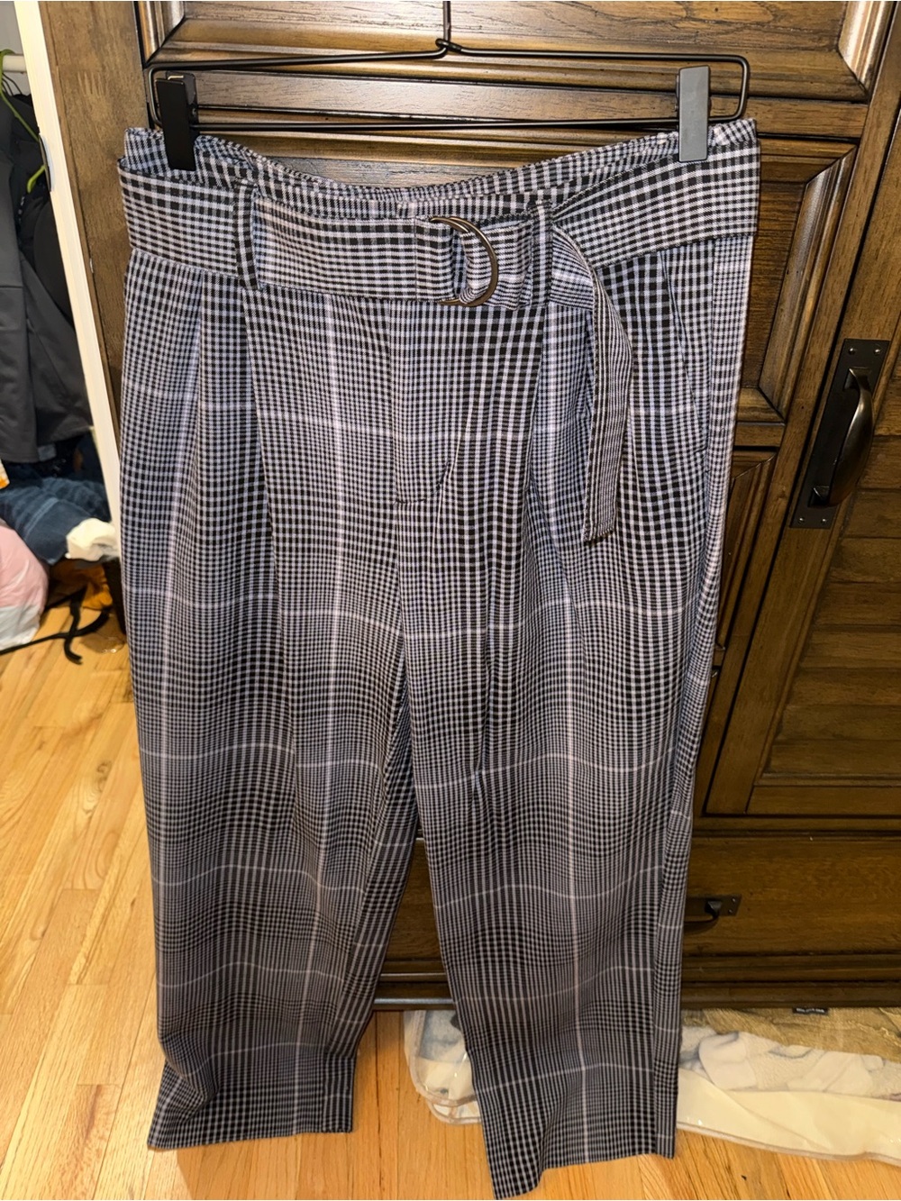 Plaid High Waist Pants - Blue/Grey Plaid